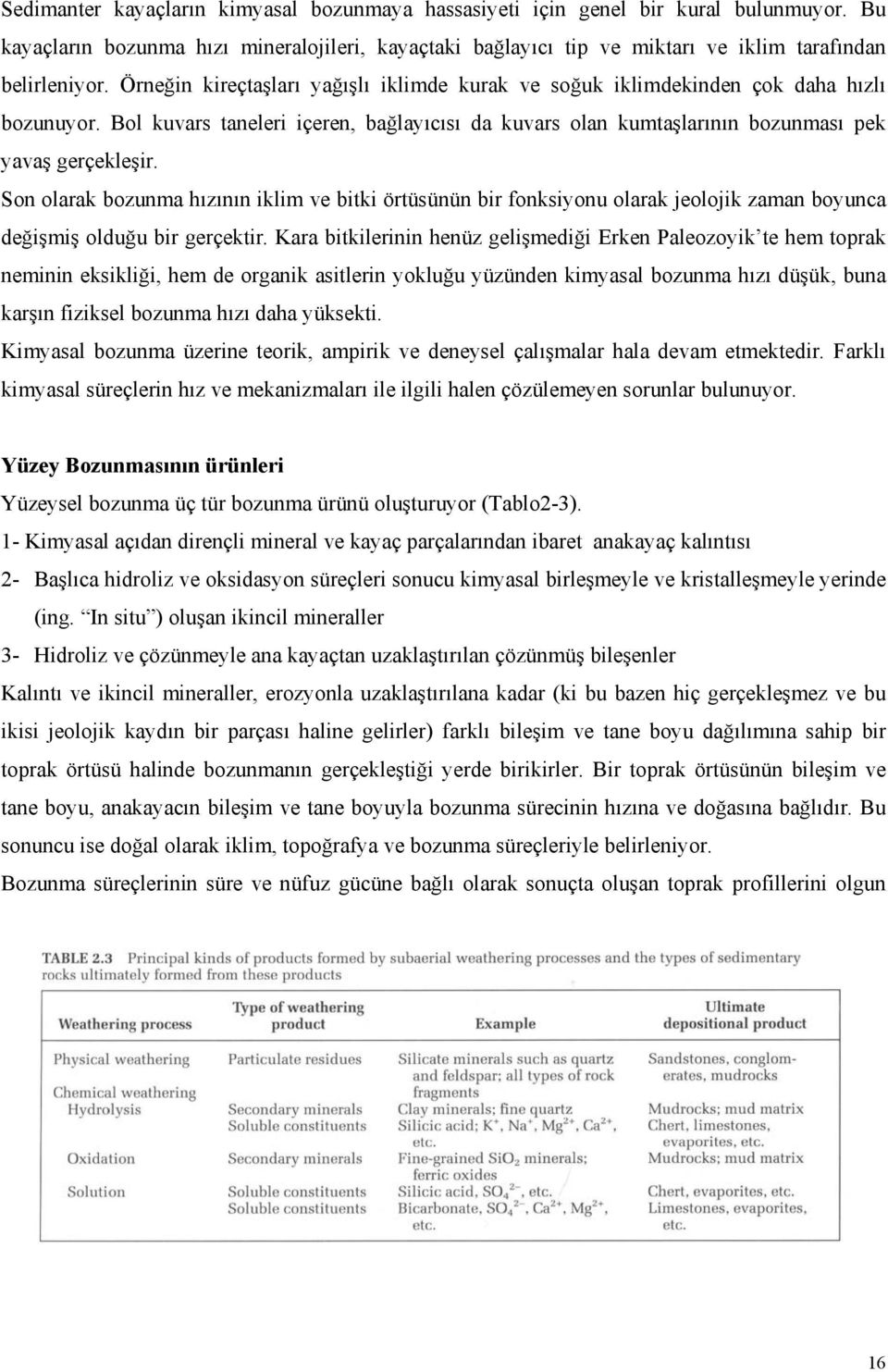 Son olarak bozunma hızının iklim ve bitki örtüsünün bir fonksiyonu olarak jeolojik zaman boyunca değişmiş olduğu bir gerçektir.