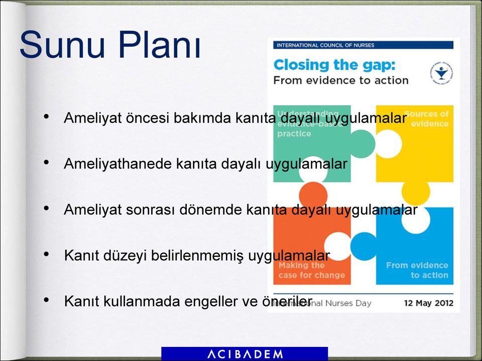 Ameliyat sonrası dönemde kanıta dayalı uygulamalar Kanıt