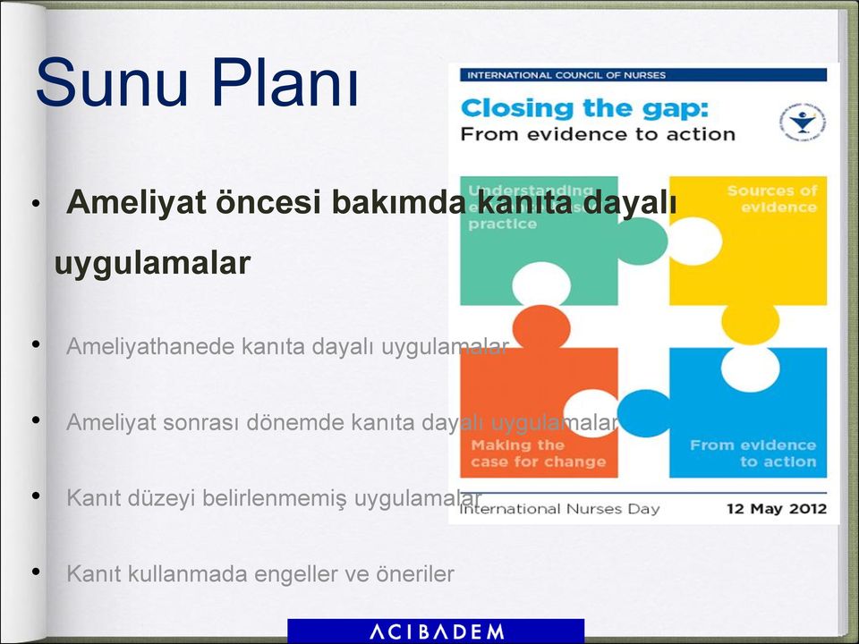 Ameliyat sonrası dönemde kanıta dayalı uygulamalar Kanıt