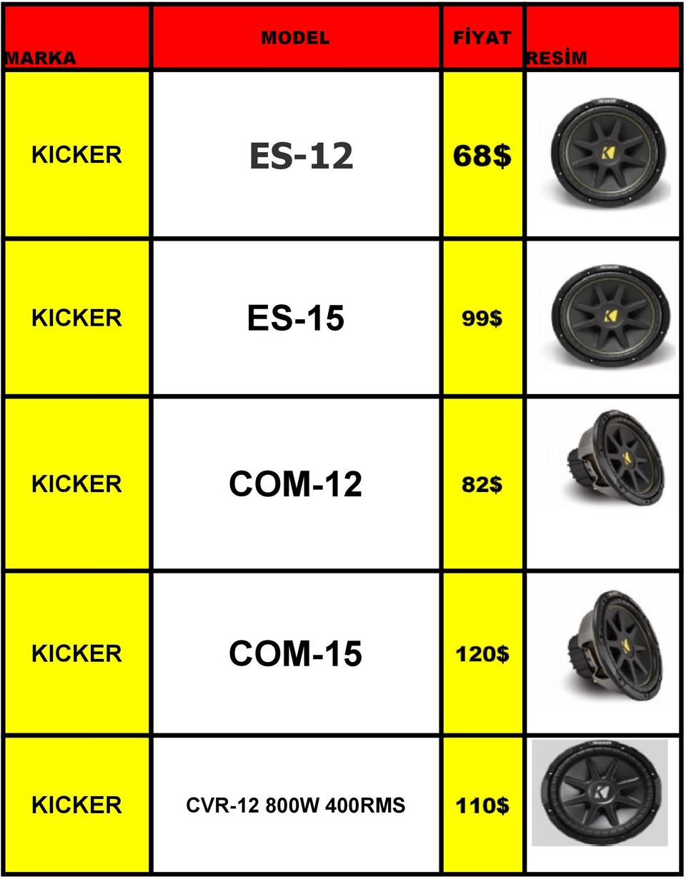 KICKER COM-12 82$ KICKER COM-15