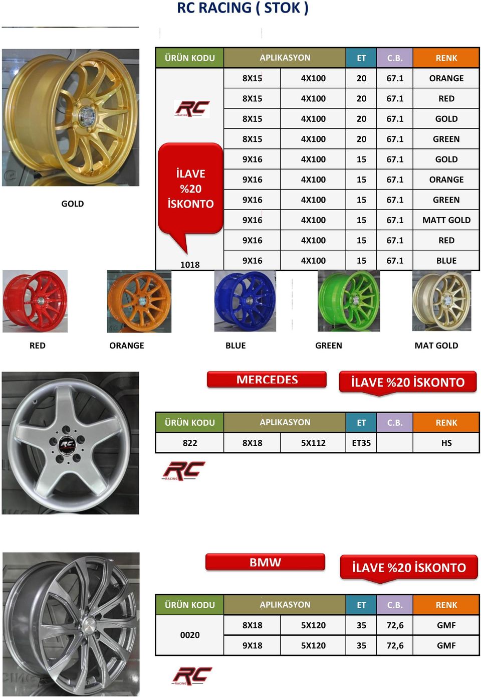 1 ORANGE 9X16 4X100 15 67.1 GREEN 9X16 4X100 15 67.1 MATT GOLD 9X16 4X100 15 67.1 RED 9X16 4X100 15 67.