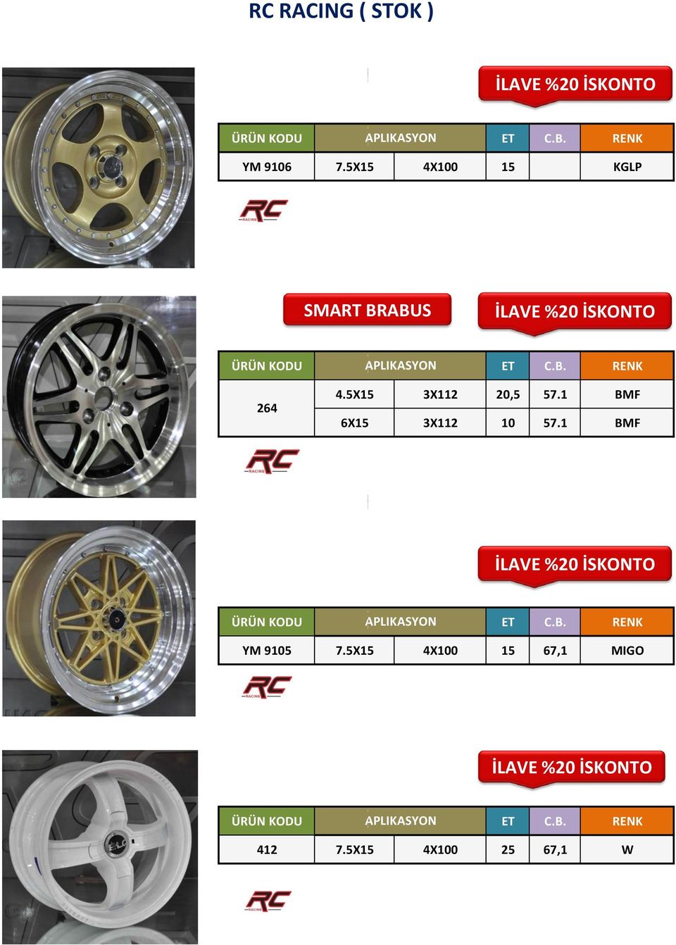 5X15 3X112 20,5 57.1 BMF 6X15 3X112 10 57.