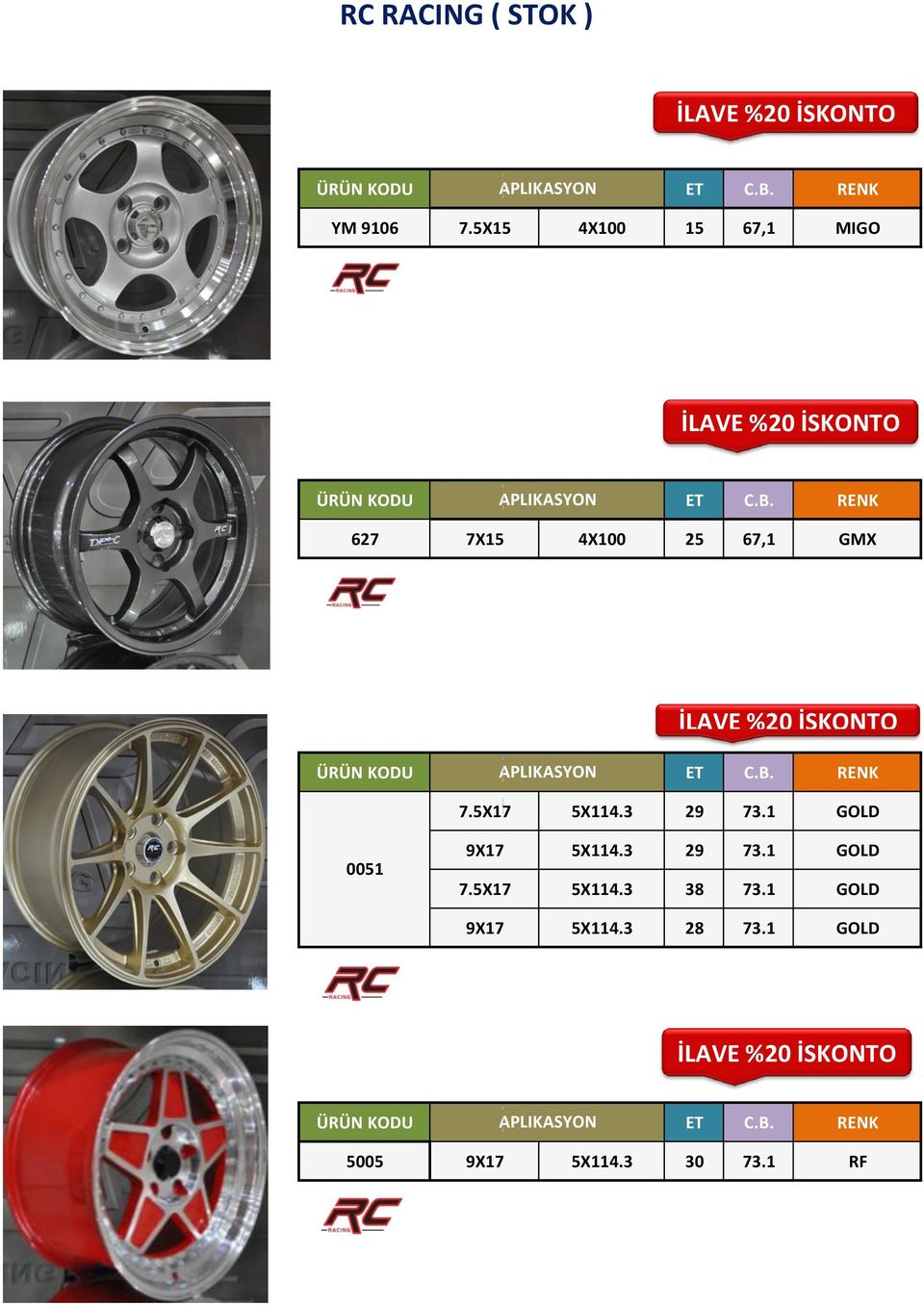 5X17 5X114.3 29 73.1 GOLD 0051 9X17 5X114.3 29 73.1 GOLD 7.