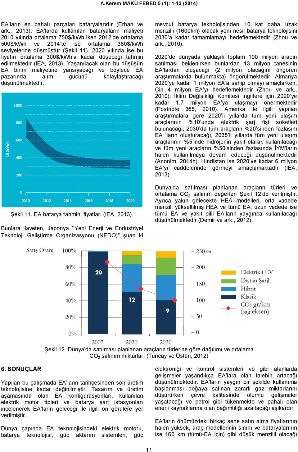 2020 yılında ise bu fiyatın ortalama 300$/kWh a kadar düşeceği tahmin edilmektedir (IEA, 2013).