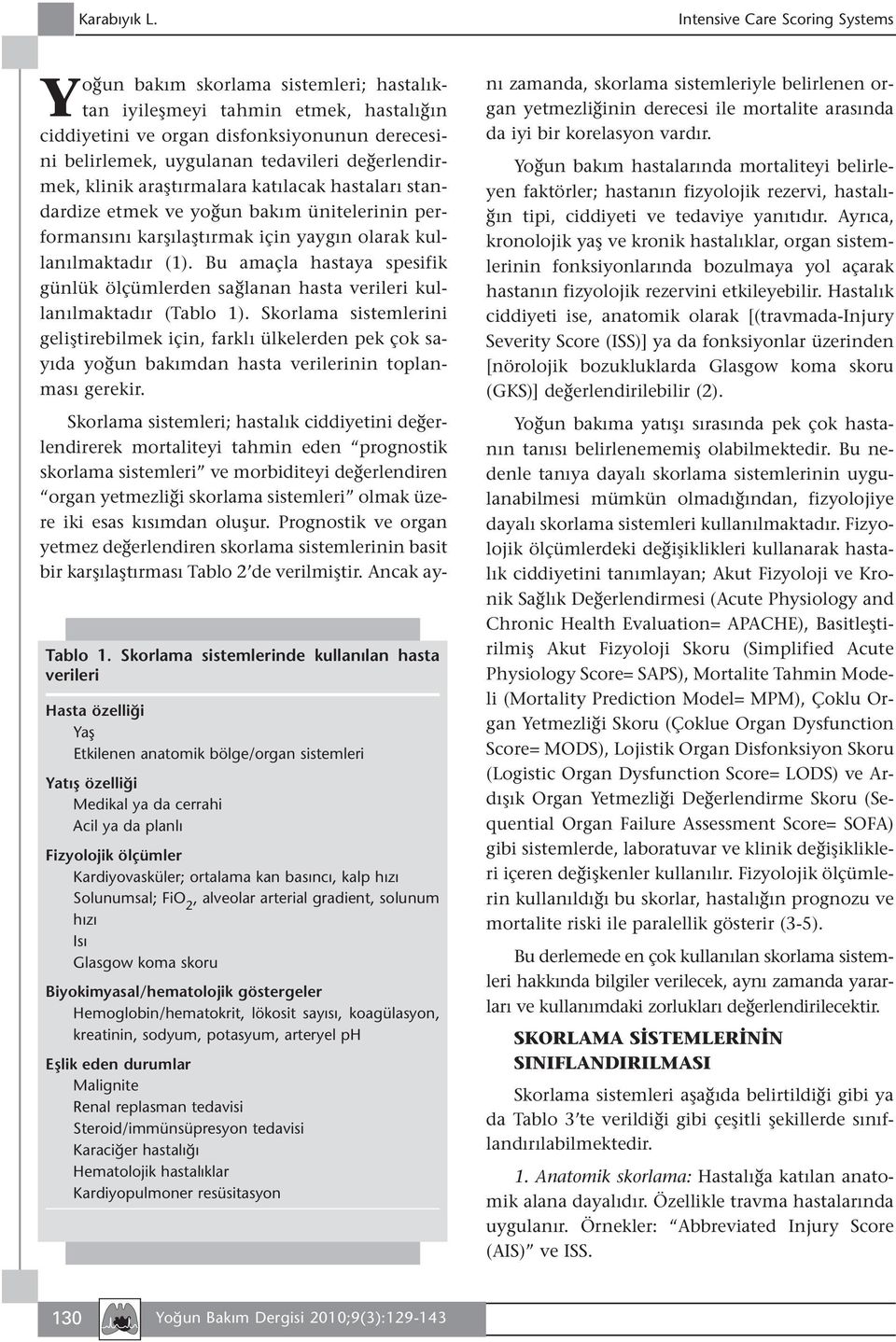 Kardiyovasküler; ortalama kan basıncı, kalp hızı Solunumsal; FiO 2, alveolar arterial gradient, solunum hızı Isı Glasgow koma skoru Biyokimyasal/hematolojik göstergeler Hemoglobin/hematokrit, lökosit