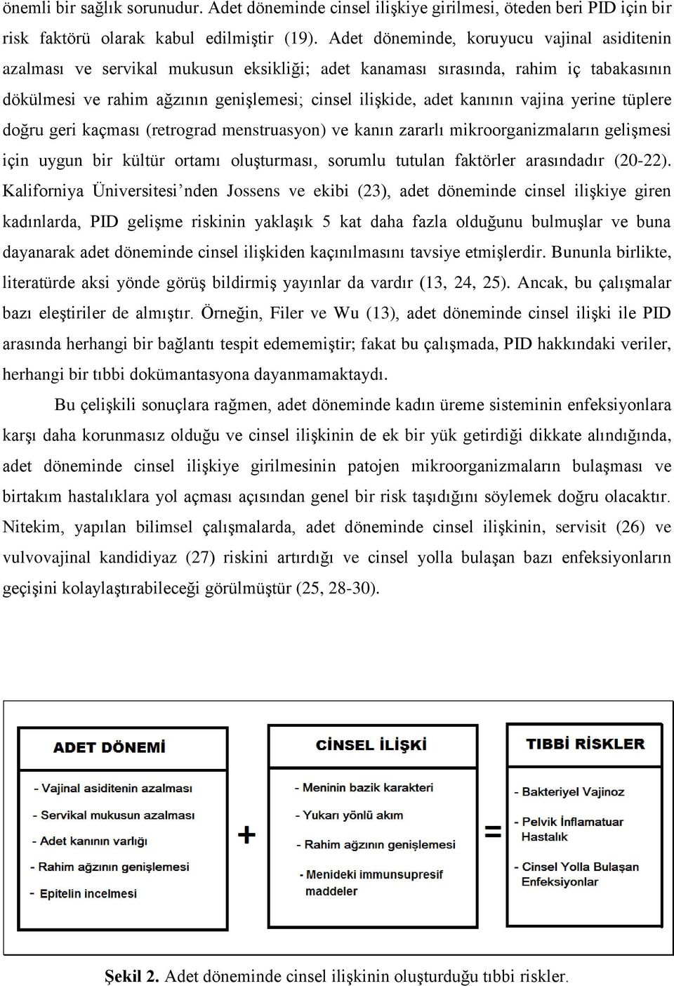 vajina yerine tüplere doğru geri kaçması (retrograd menstruasyon) ve kanın zararlı mikroorganizmaların gelişmesi için uygun bir kültür ortamı oluşturması, sorumlu tutulan faktörler arasındadır