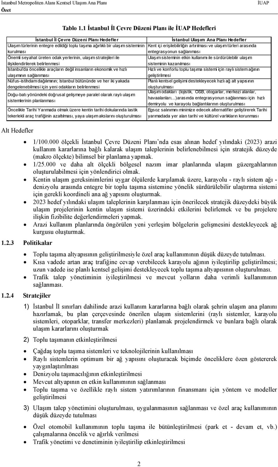 odak yerlerinin, ulaşım stratejileri ile ilişkilendirilerek belirlenmesi İstanbul da öncelikle araçların değil insanların ekonomik ve hızlı ulaşımının sağlanması Nüfus-istihdam dağılımının; İstanbul