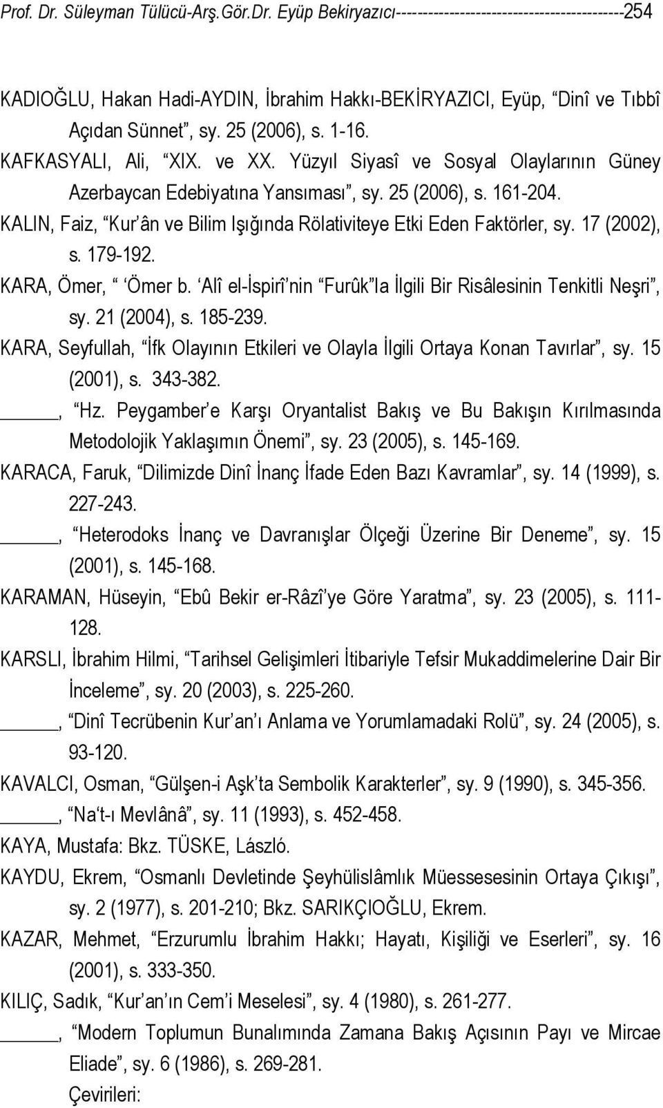 KALIN, Faiz, Kur ân ve Bilim Işığında Rölativiteye Etki Eden Faktörler, sy. 17 (2002), s. 179-192. KARA, Ömer, Ömer b. Alî el-ispirî nin Furûk la İlgili Bir Risâlesinin Tenkitli Neşri, sy.