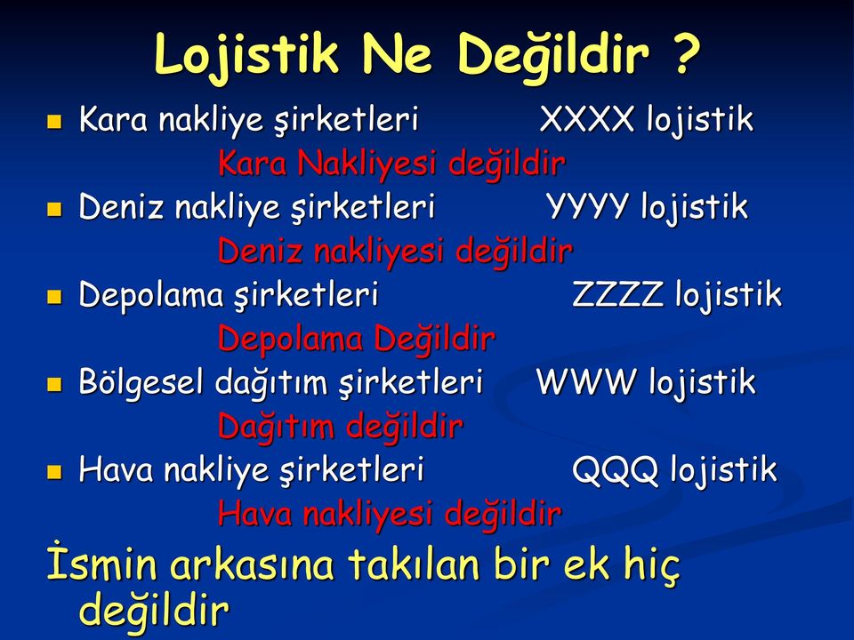 YYYY lojistik Deniz nakliyesi değildir Depolama şirketleri ZZZZ lojistik Depolama Değildir