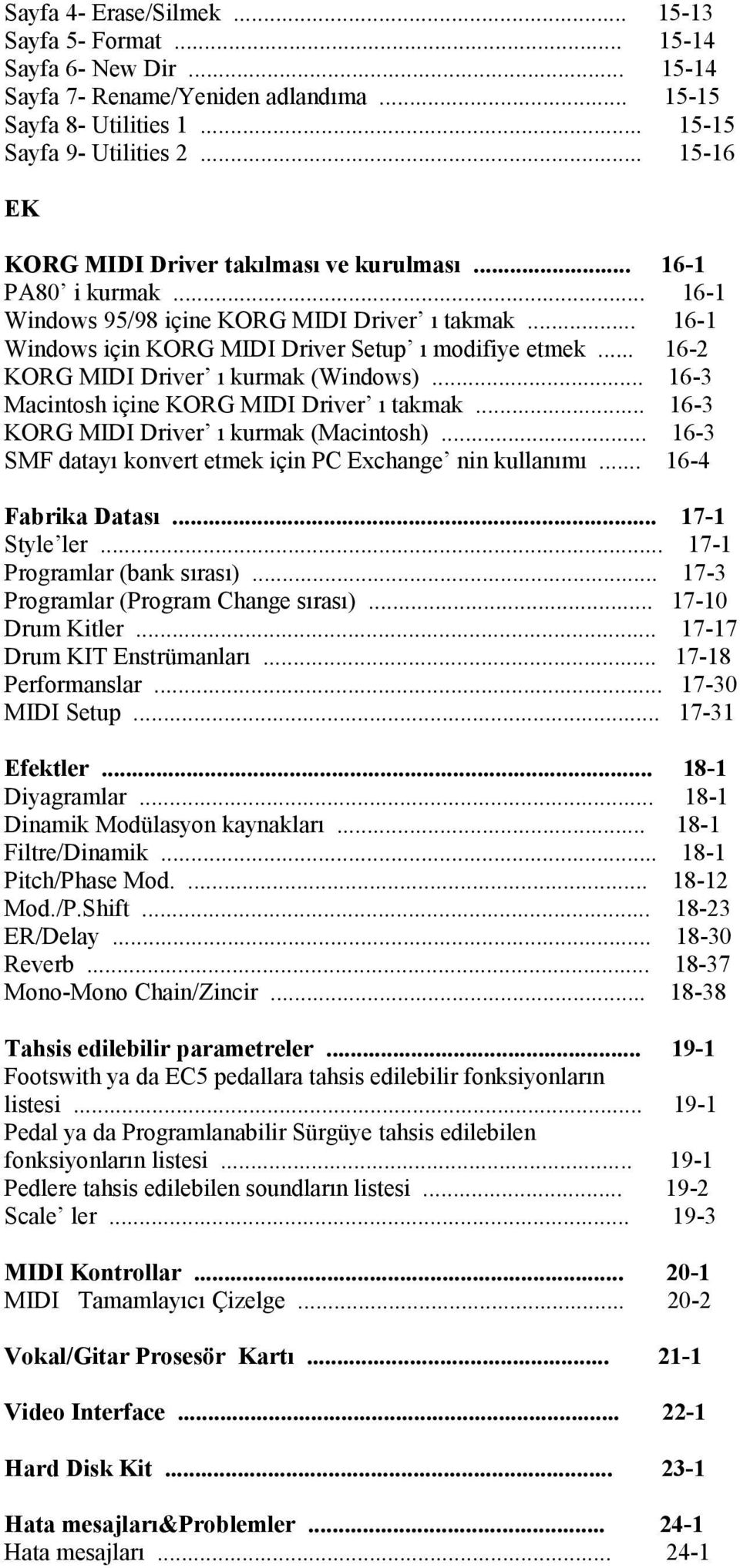 .. 16-2 KORG MIDI Driver ı kurmak (Windows)... 16-3 Macintosh içine KORG MIDI Driver ı takmak... 16-3 KORG MIDI Driver ı kurmak (Macintosh).