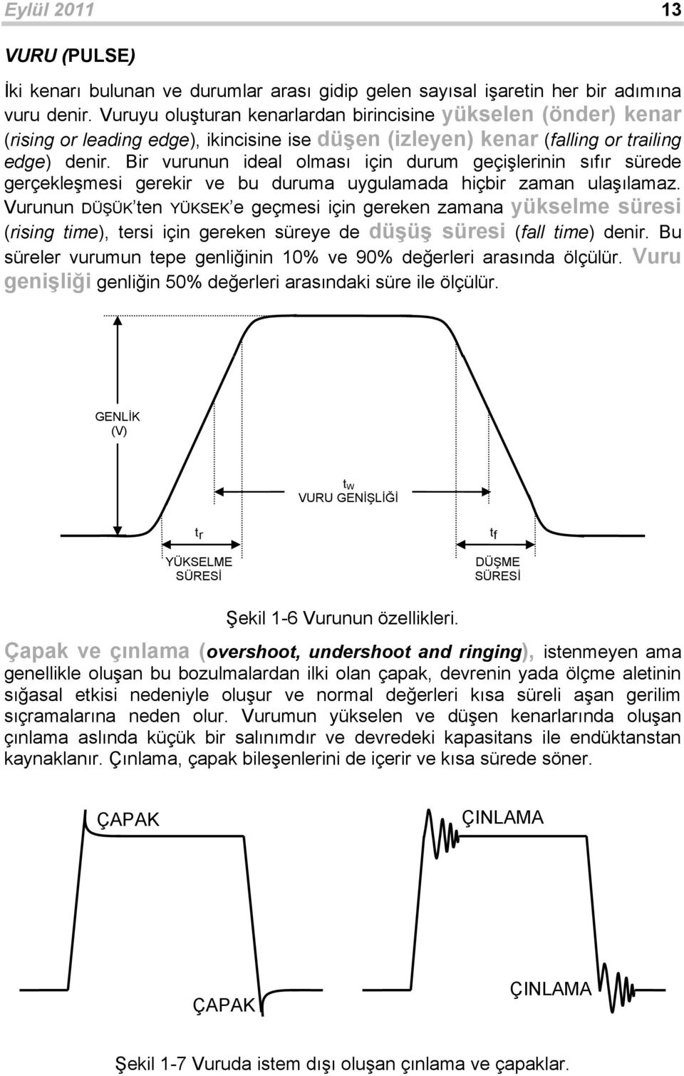 Bir vurunun ideal olması için durum geçişlerinin sıfır sürede gerçekleşmesi gerekir ve bu duruma uygulamada hiçbir zaman ulaşılamaz.