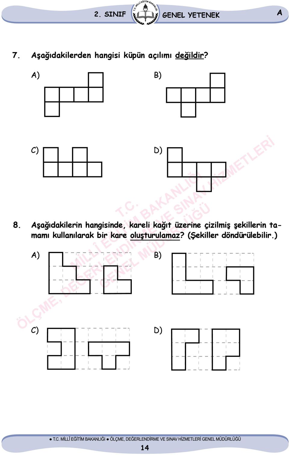 şağıdakilerin hangisinde, kareli kağıt üzerine çizilmiş