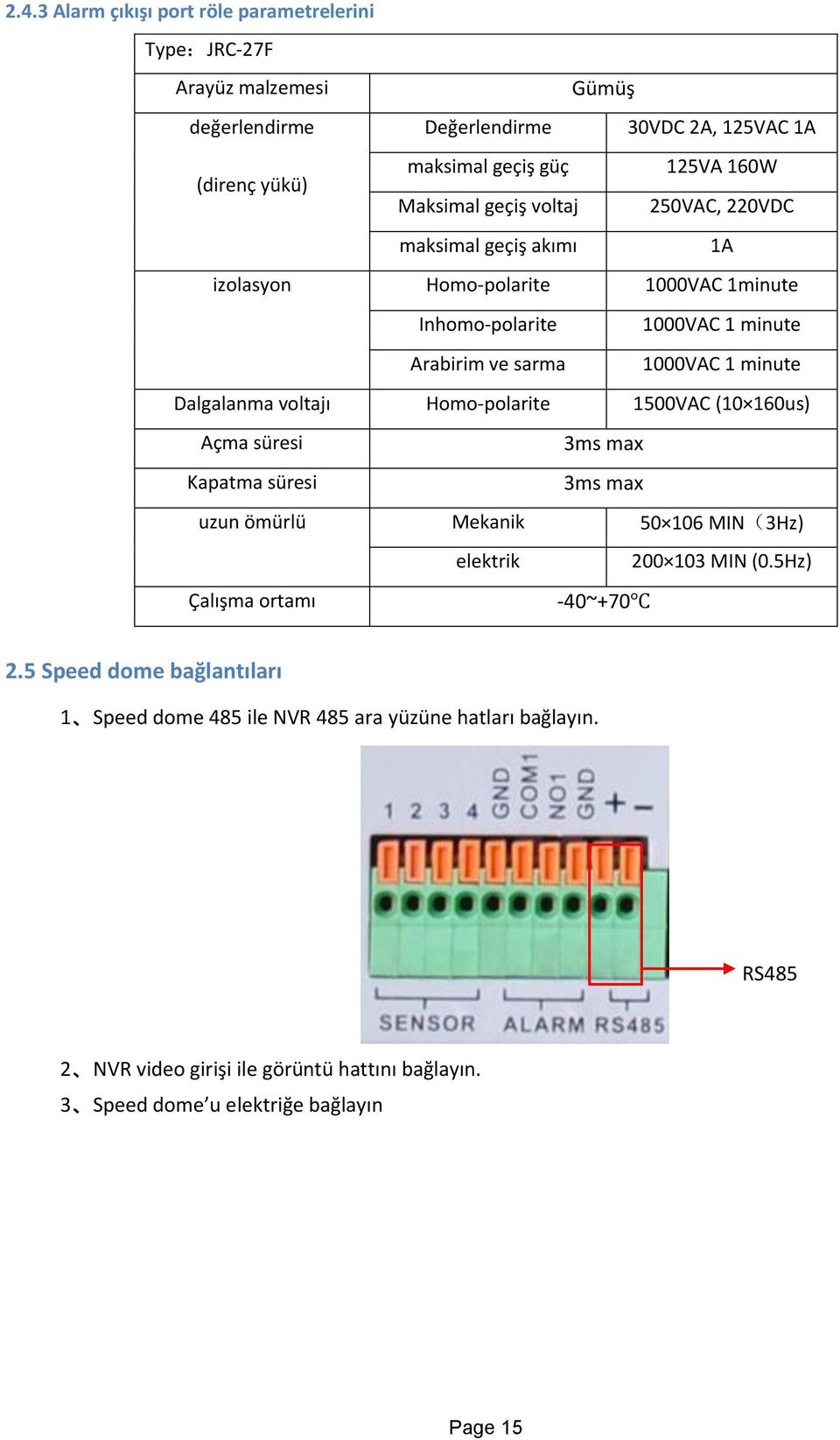 Dalgalanma voltajı Homo-polarite 1500VAC (10 160us) Açma süresi 3ms max Kapatma süresi 3ms max uzun ömürlü Mekanik 50 106 MIN(3Hz) elektrik 200 103 MIN (0.