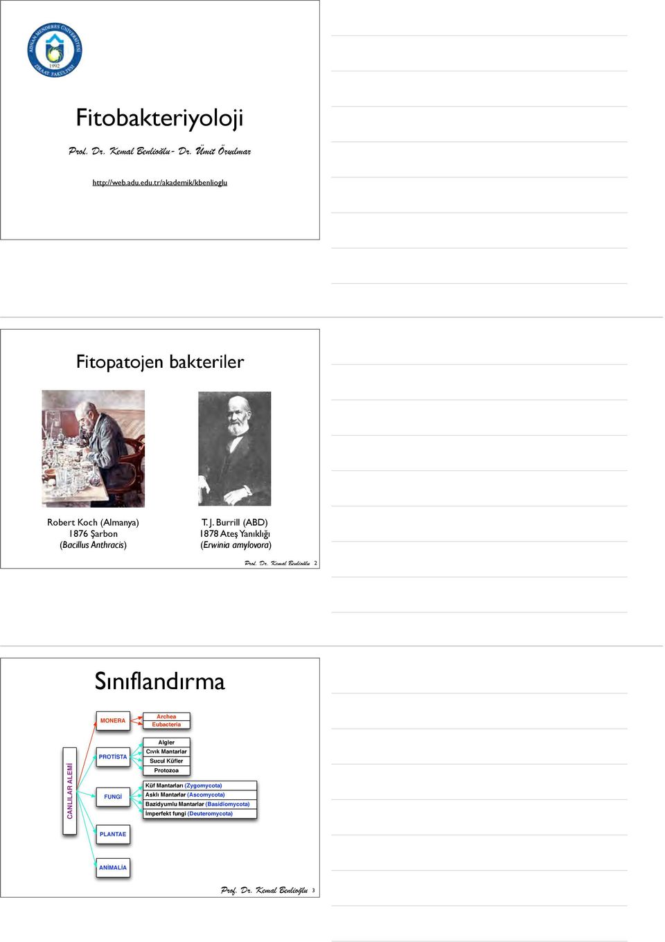 of Illinois) - Erwinia amylovora - fire blight of pears and apples Robert Koch (Almanya) 1876 Şarbon (Bacillus Anthracis) Cuppels Biology 418a www.apsnet.org T. J.