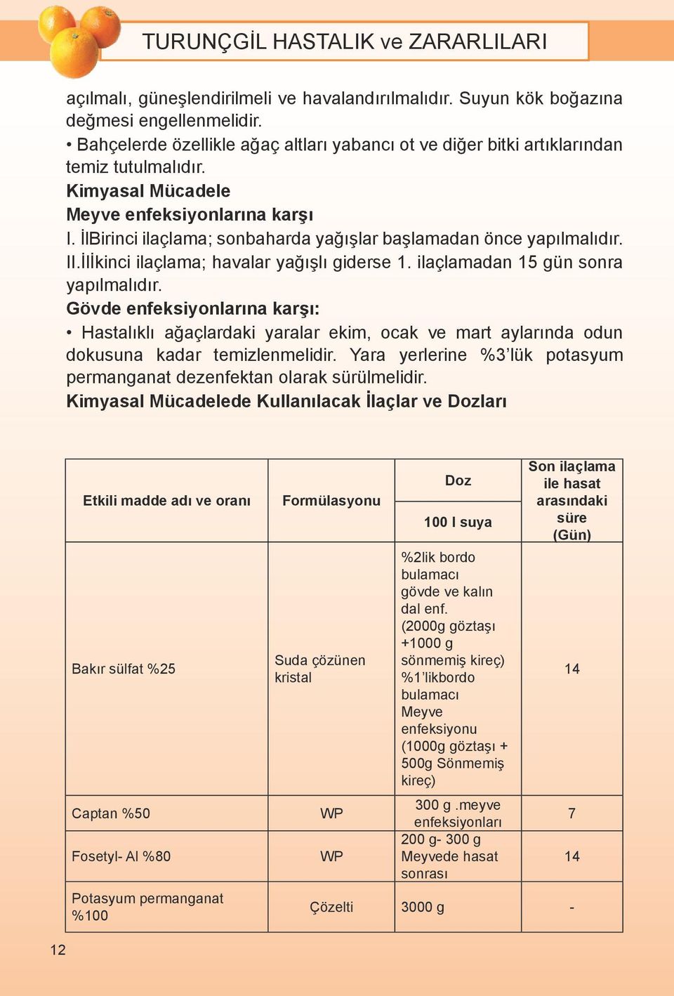 ilaçlamadan 15 gün sonra yapılmalıdır. Gövde enfeksiyonlarına karşı: Hastalıklı ağaçlardaki yaralar ekim, ocak ve mart aylarında odun dokusuna kadar temizlenmelidir.