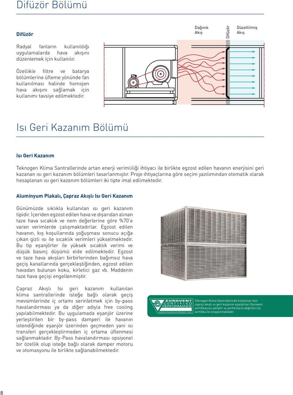 Isı Geri Kazanım Bölümü Isı Geri Kazanım Teknogen Klima Santrallerinde artan enerji verimliliği ihtiyacı ile birlikte egzost edilen havanın enerjisini geri kazanan ısı geri kazanım bölümleri