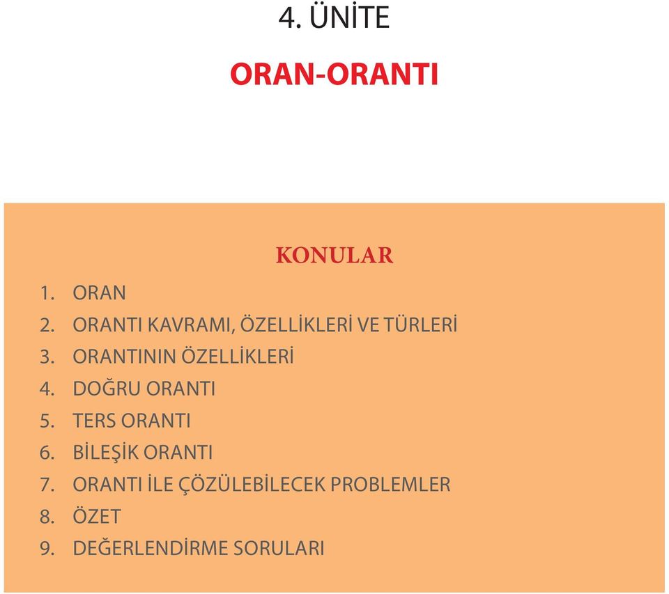 Orantının Özellikleri 4. Doğru Orantı 5. Ters Orantı 6.