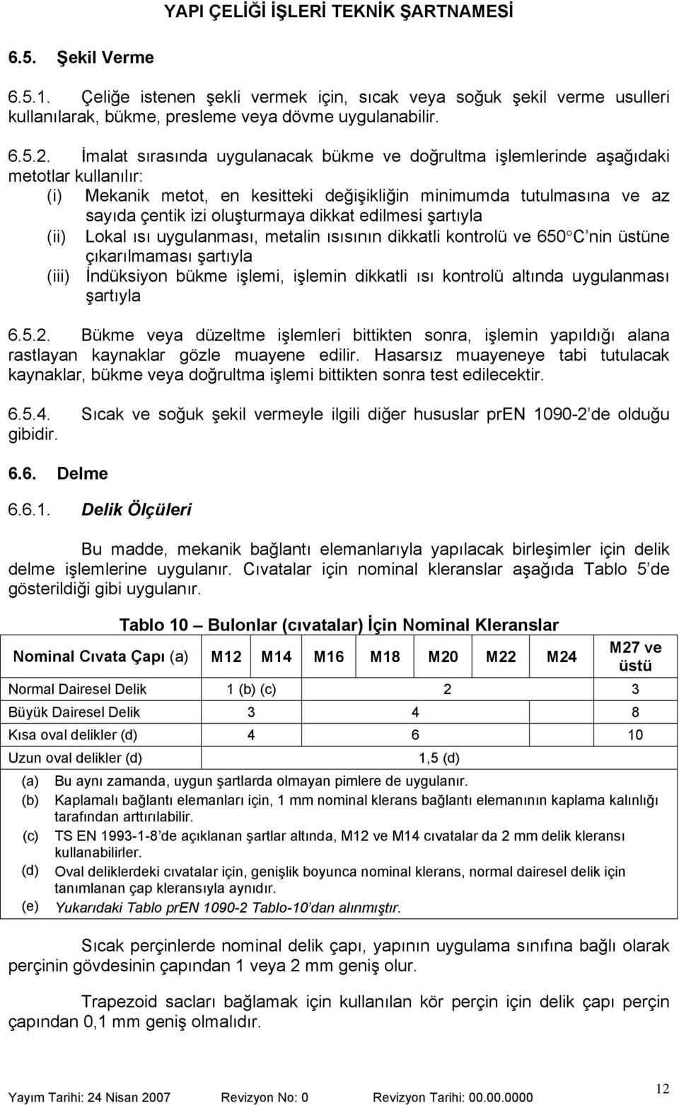 dikkat edilmesi şartıyla (ii) Lokal ısı uygulanması, metalin ısısının dikkatli kontrolü ve 650 C nin üstüne çıkarılmaması şartıyla (iii) İndüksiyon bükme işlemi, işlemin dikkatli ısı kontrolü altında