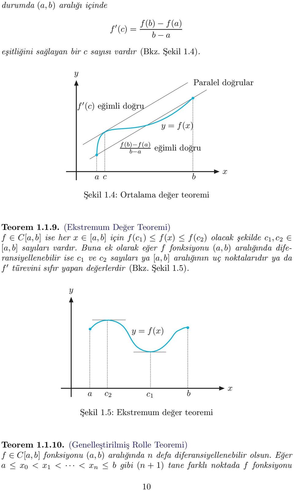Buna ek olarak eğer f fonksiyonu (a, b) aralığında diferansiyellenebilir ise c 1 ve c sayıları ya [a, b] aralığının uç noktalarıdır ya da f türevini sıfır yapan değerlerdir (Bkz. Şekil 1.5).
