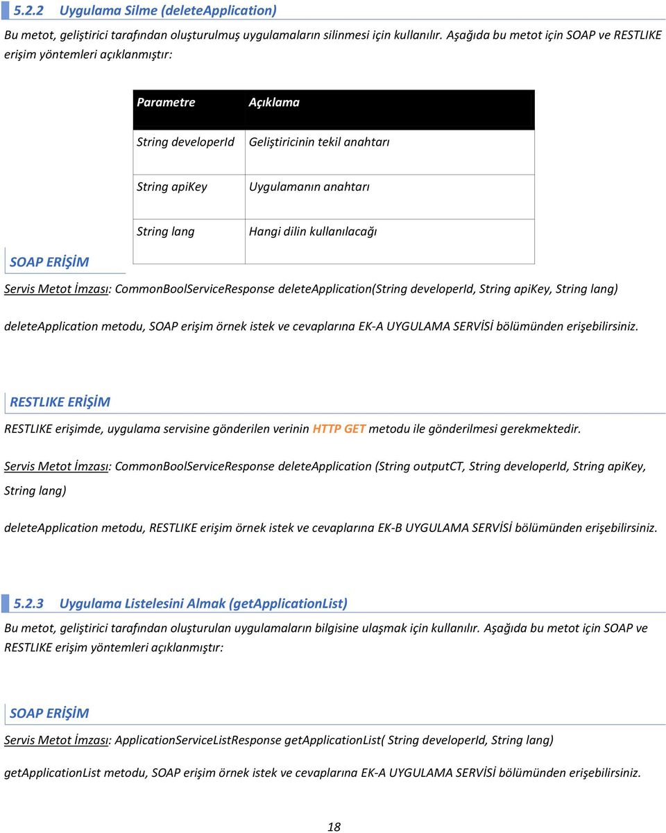 kullanılacağı SOAP ERİŞİM Servis Metot İmzası: CommonBoolServiceResponse deleteapplication(string developerid, String apikey, String lang) deleteapplication metodu, SOAP erişim örnek istek ve