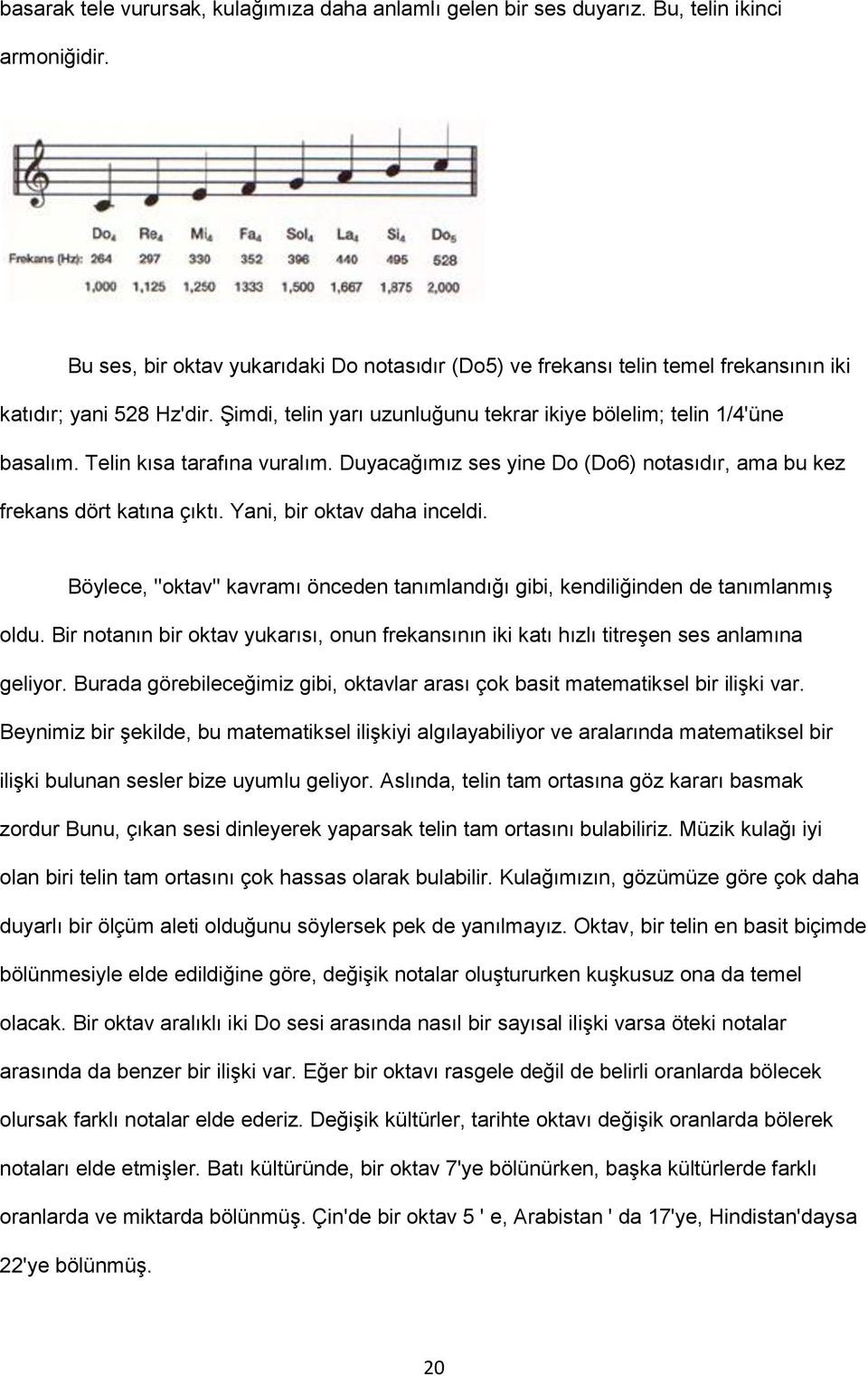 Telin kısa tarafına vuralım. Duyacağımız ses yine Do (Do6) notasıdır, ama bu kez frekans dört katına çıktı. Yani, bir oktav daha inceldi.