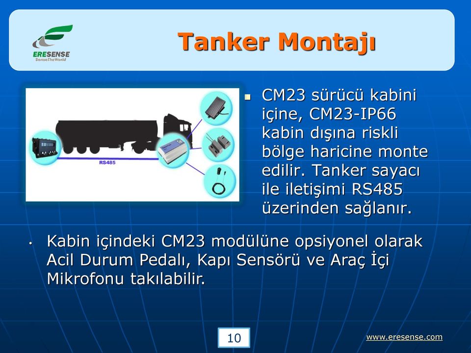 Tanker sayacı ile iletişimi RS485 üzerinden sağlanır.