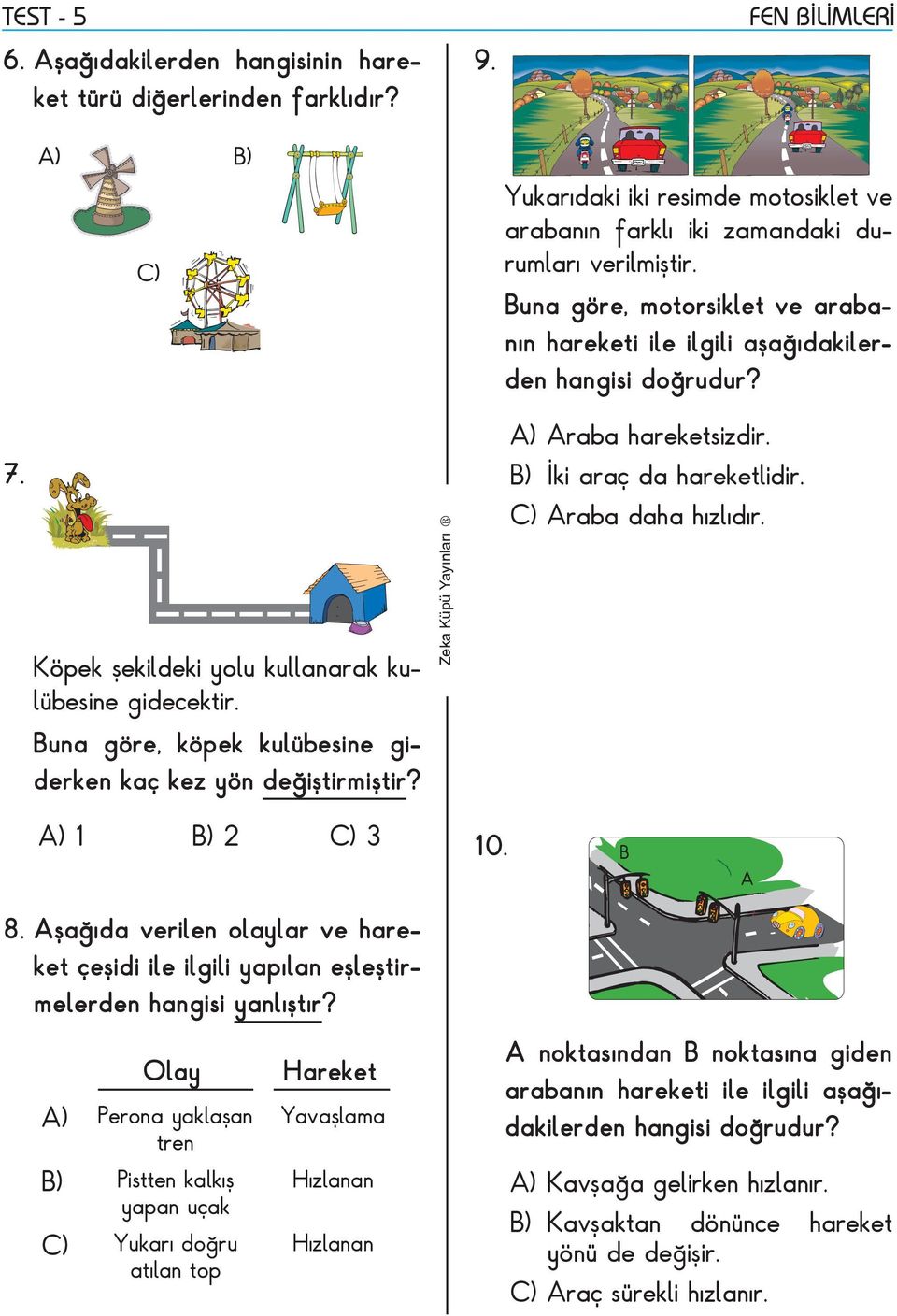 Zeka Küpü Yayınları Köpek şekildeki yolu kullanarak kulübesine gidecektir. Araba daha hızlıdır. Buna göre, köpek kulübesine giderken kaç kez yön değiştirmiştir? 1 2 3 10. 8.