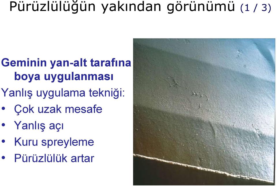 uzak mesafe Yanlış açı Kuru spreyleme Pürüzlülük artar