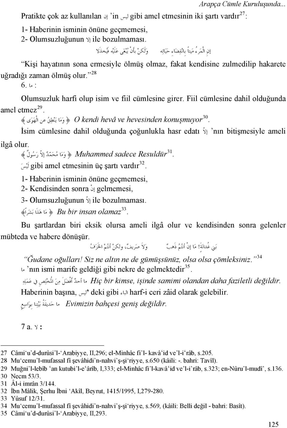 Olumsuzluk harfi olup isim ve fiil cümlesine girer. Fiil cümlesine dahil olduğunda amel etmez 29.