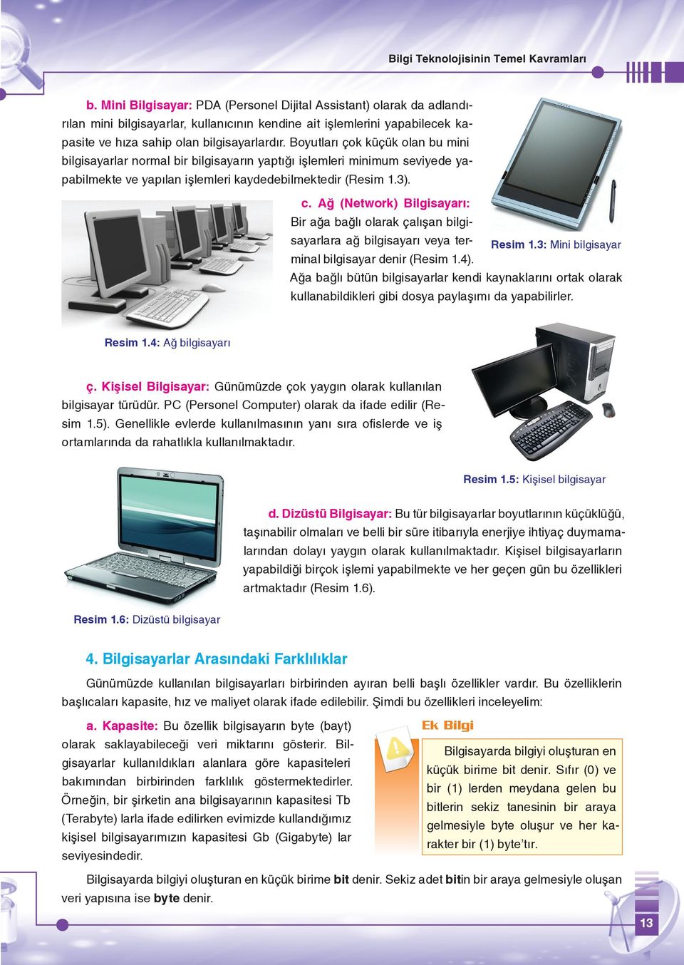 Boyutları çok küçük olan bu mini bilgisayarlar normal bir bilgisayarın yaptığı işlemleri minimum seviyede yapabilmekte ve yapılan işlemleri kaydedebilmektedir (Resim 1.3). c.