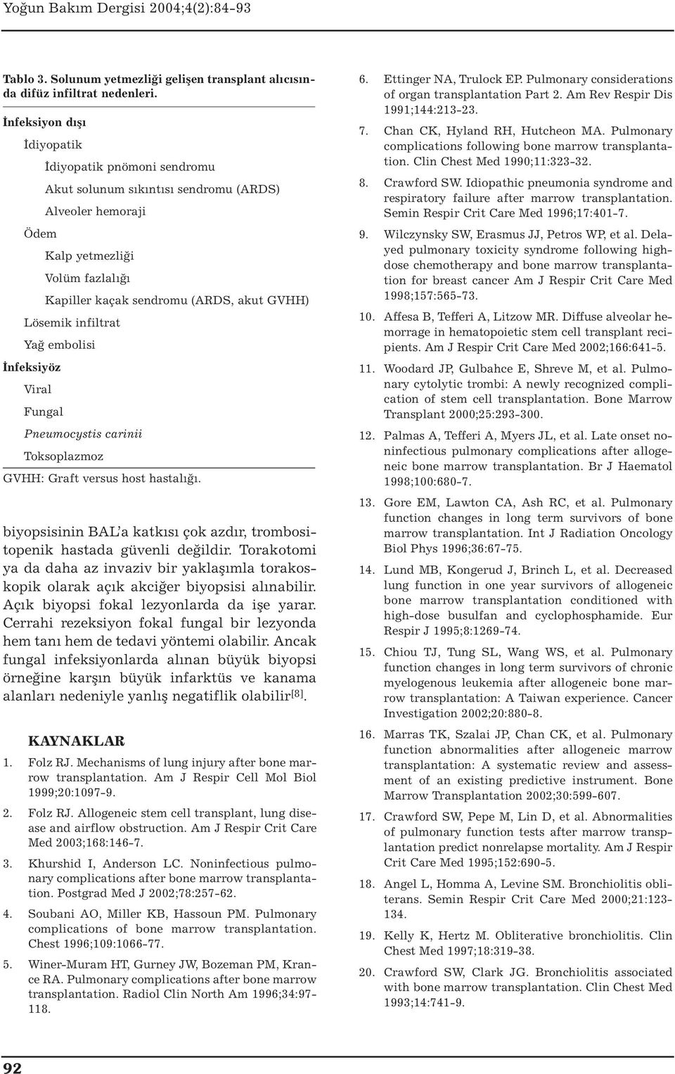 infiltrat Yağ embolisi İnfeksiyöz Viral Fungal Pneumocystis carinii Toksoplazmoz GVHH: Graft versus host hastalığı. biyopsisinin BAL a katkısı çok azdır, trombositopenik hastada güvenli değildir.