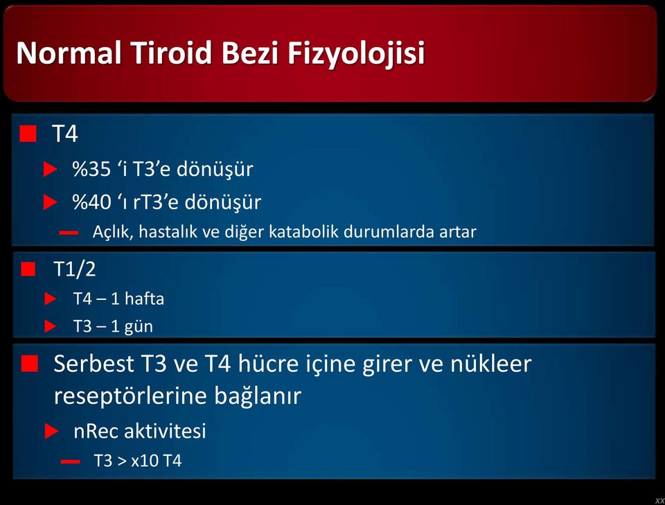 artar T4 1 hafta T3 1 gün Serbest T3 ve T4 hücre içine girer