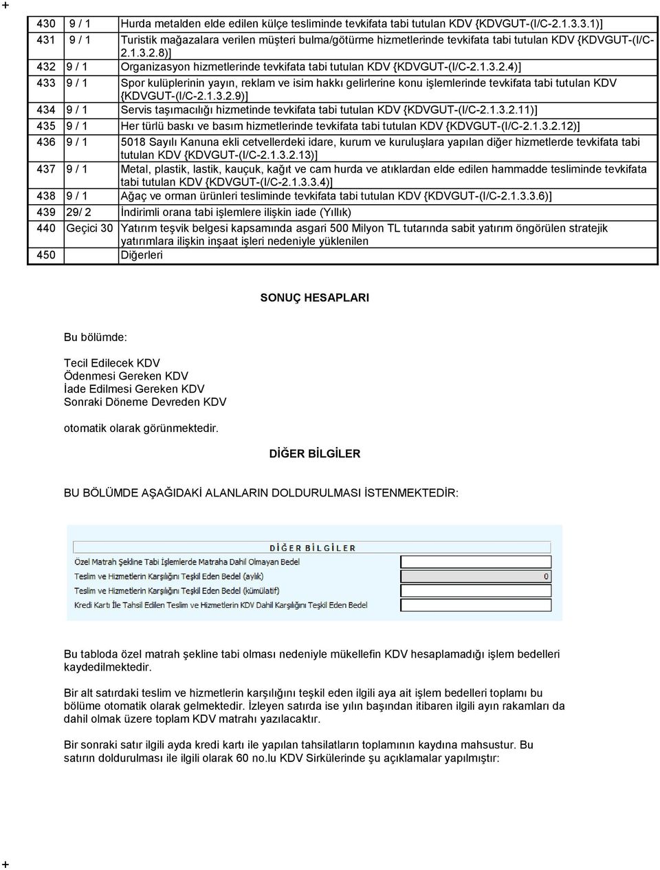 1.3.2.9)] 434 9 / 1 Servis taşımacılığı hizmetinde tevkifata tabi tutulan KDV {KDVGUT-(I/C-2.1.3.2.11)] 435 9 / 1 Her türlü baskı ve basım hizmetlerinde tevkifata tabi tutulan KDV {KDVGUT-(I/C-2.1.3.2.12)] 436 9 / 1 5018 Sayılı Kanuna ekli cetvellerdeki idare, kurum ve kuruluşlara yapılan diğer hizmetlerde tevkifata tabi tutulan KDV {KDVGUT-(I/C-2.