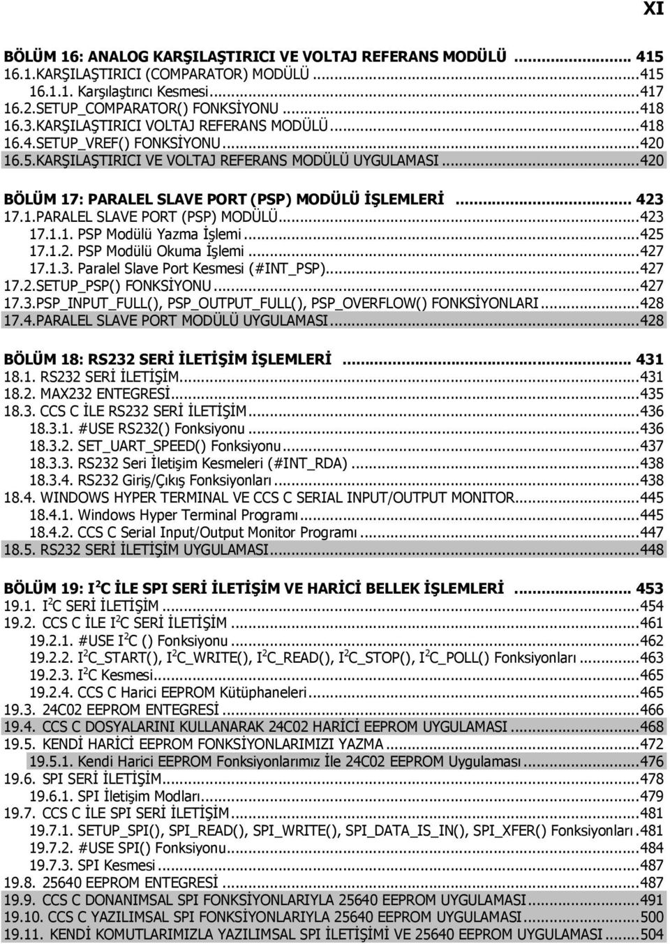 .. 423 17.1.PARALEL SLAVE PORT (PSP) MODÜLÜ...423 17.1.1. PSP Modülü Yazma İşlemi...425 17.1.2. PSP Modülü Okuma İşlemi...427 17.1.3. Paralel Slave Port Kesmesi (#INT_PSP)...427 17.2.SETUP_PSP() FONKSİYONU.