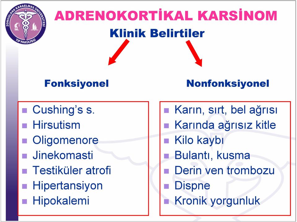 Hipokalemi Nonfonksiyonel Karın, sırt, bel ağrısı Karında ağrısız