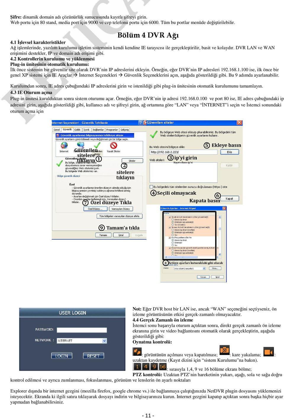 DVR LAN ve WAN erişimini destekler, IP ve domain adı erişimi gibi. 4.