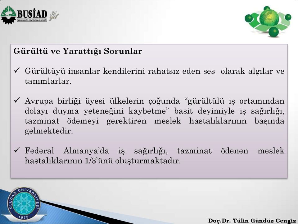 Avrupa birliği üyesi ülkelerin çoğunda gürültülü iş ortamından dolayı duyma yeteneğini kaybetme