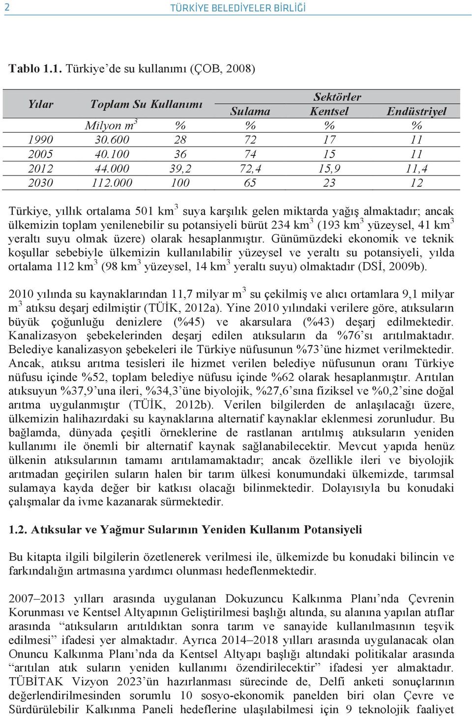 000 100 65 23 12 Türkiye, yıllık ortalama 501 km 3 suya karşılık gelen miktarda yağış almaktadır; ancak ülkemizin toplam yenilenebilir su potansiyeli bürüt 234 km 3 (193 km 3 yüzeysel, 41 km 3