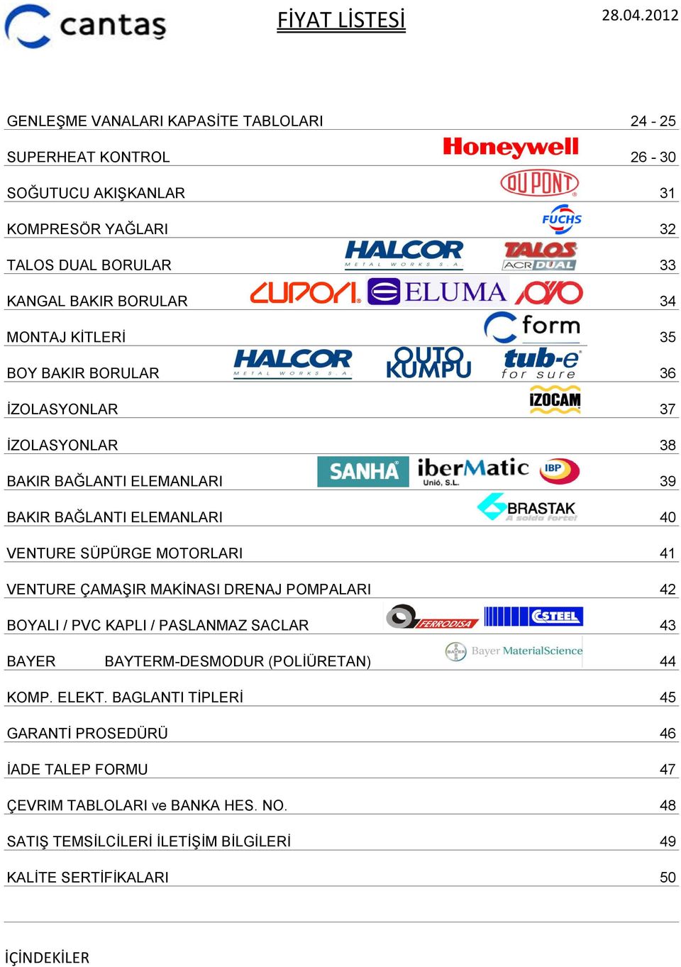 41 VENTURE ÇAMAŞIR MAKİNASI DRENAJ POMPALARI 42 BOYALI / PVC KAPLI / PASLANMAZ SACLAR 43 BAYER BAYTERM-DESMODUR (POLİÜRETAN) 44 KOMP. ELEKT.