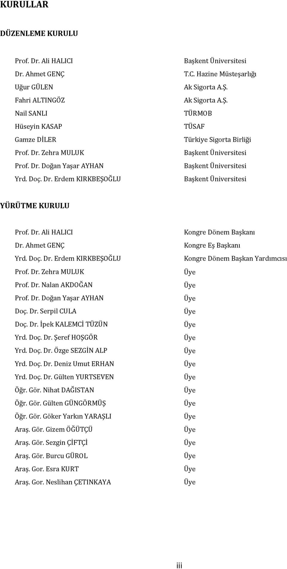 Ahmet GENÇ Yrd. Doç. Dr. Erdem KIRKBEŞOĞLU Prof. Dr. Zehra MULUK Prof. Dr. Nalan AKDOĞAN Prof. Dr. Doğan Yaşar AYHAN Doç. Dr. Serpil CULA Doç. Dr. İpek KALEMCİ TÜZÜN Yrd. Doç. Dr. Şeref HOŞGÖR Yrd.