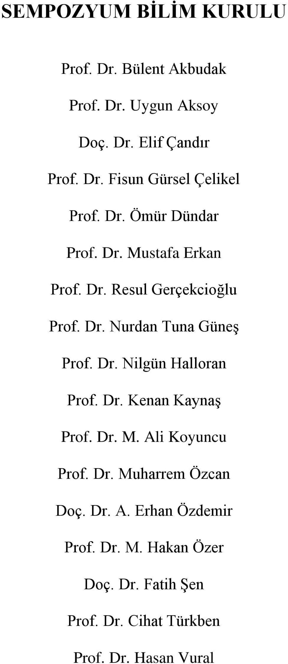 Dr. Kenan Kaynaş Prof. Dr. M. Ali Koyuncu Prof. Dr. Muharrem Özcan Doç. Dr. A. Erhan Özdemir Prof. Dr. M. Hakan Özer Doç.