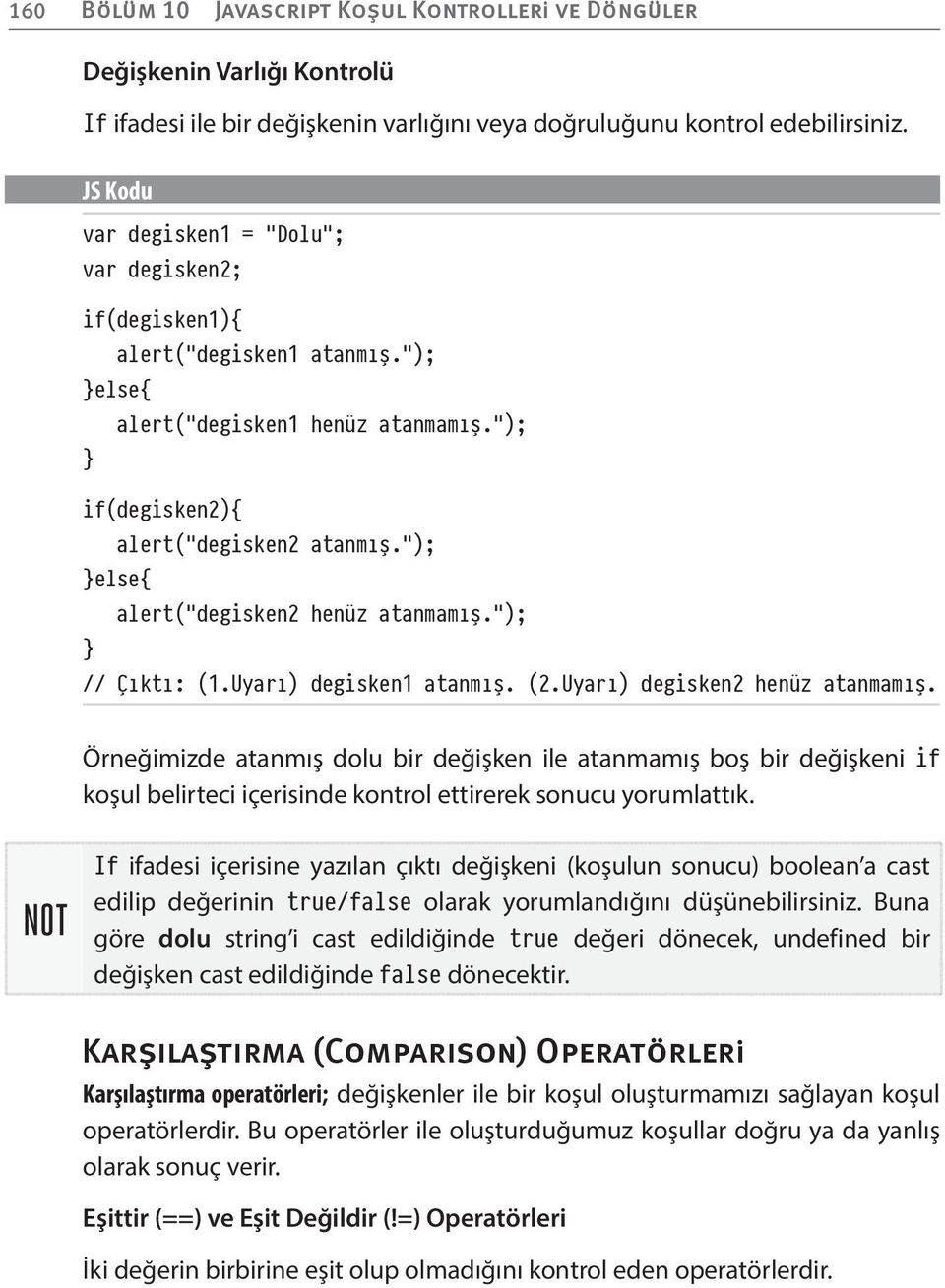 "); }else{ alert("degisken2 henüz atanmamış."); } // Çıktı: (1.Uyarı) degisken1 atanmış. (2.Uyarı) degisken2 henüz atanmamış.