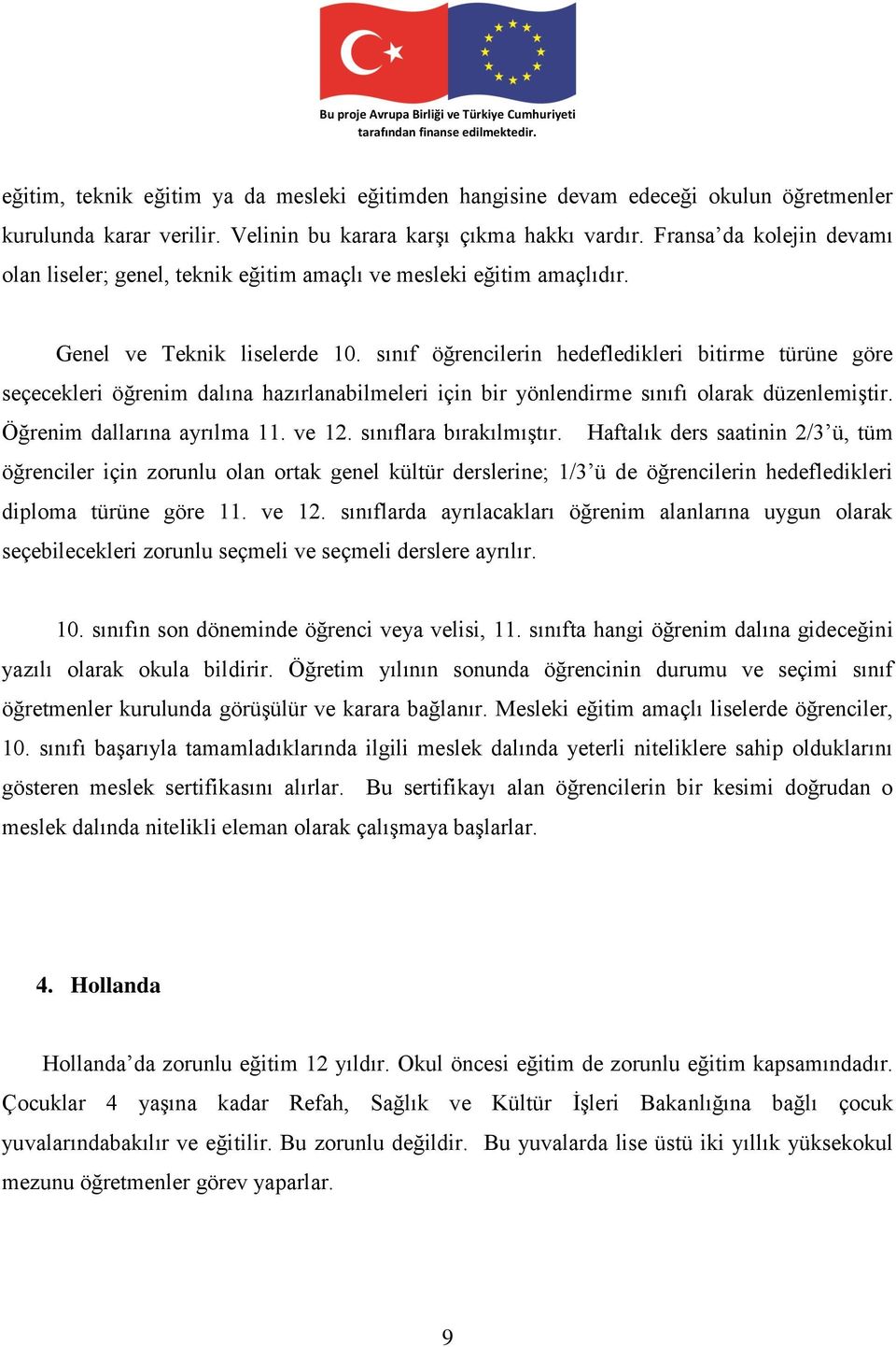 sınıf öğrencilerin hedefledikleri bitirme türüne göre seçecekleri öğrenim dalına hazırlanabilmeleri için bir yönlendirme sınıfı olarak düzenlemiştir. Öğrenim dallarına ayrılma 11. ve 12.