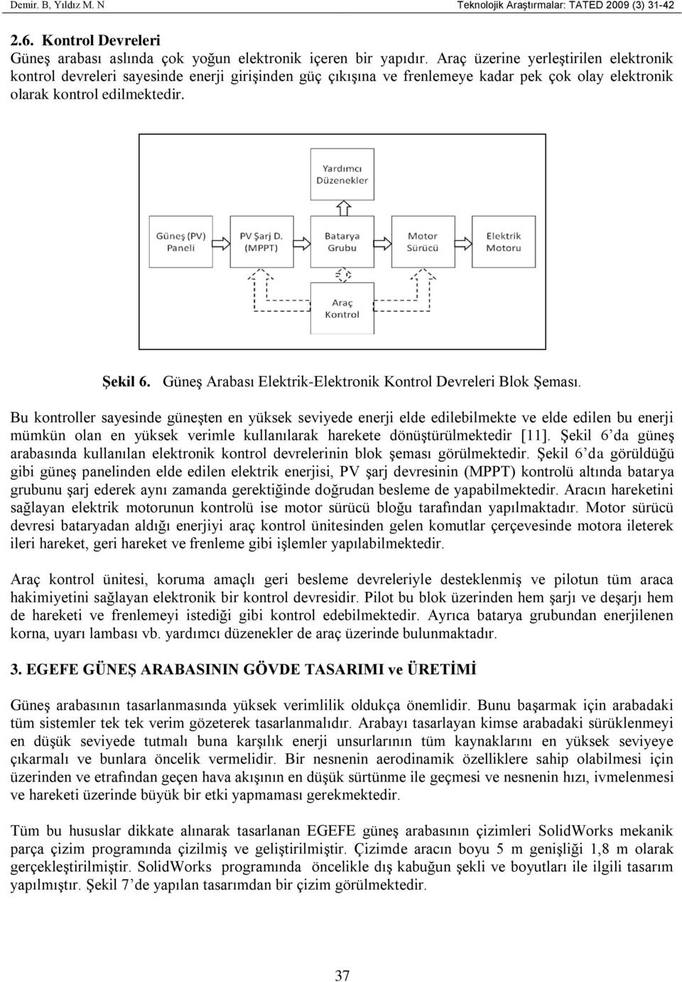 Güneş Arabası Elektrik-Elektronik Kontrol Devreleri Blok Şeması.