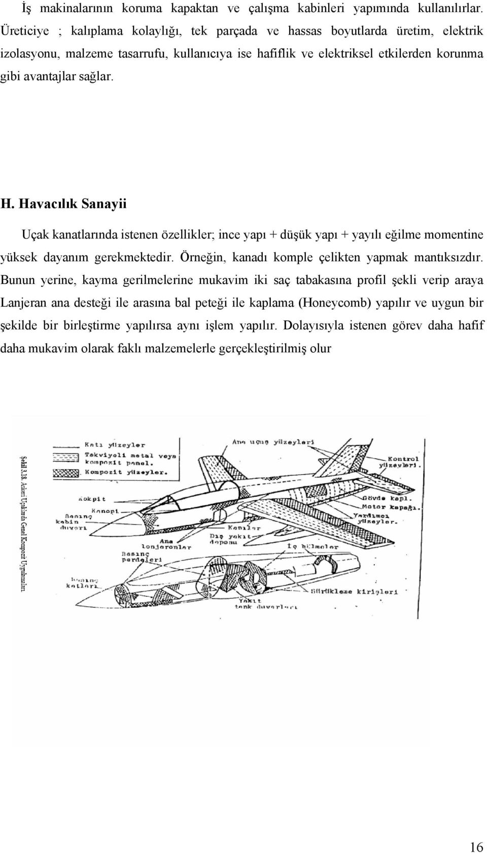 Havacılık Sanayii Uçak kanatlarında istenen özellikler; ince yapı + düşük yapı + yayılı eğilme momentine yüksek dayanım gerekmektedir. Örneğin, kanadı komple çelikten yapmak mantıksızdır.