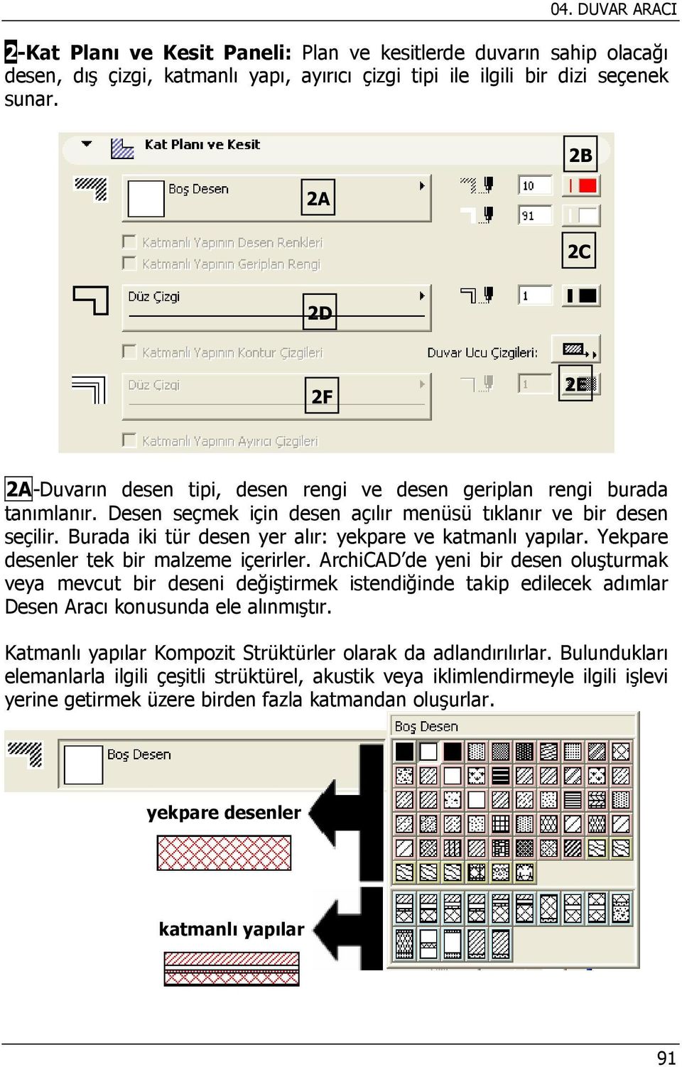 Burada iki tür desen yer alır: yekpare ve katmanlı yapılar. Yekpare desenler tek bir malzeme içerirler.