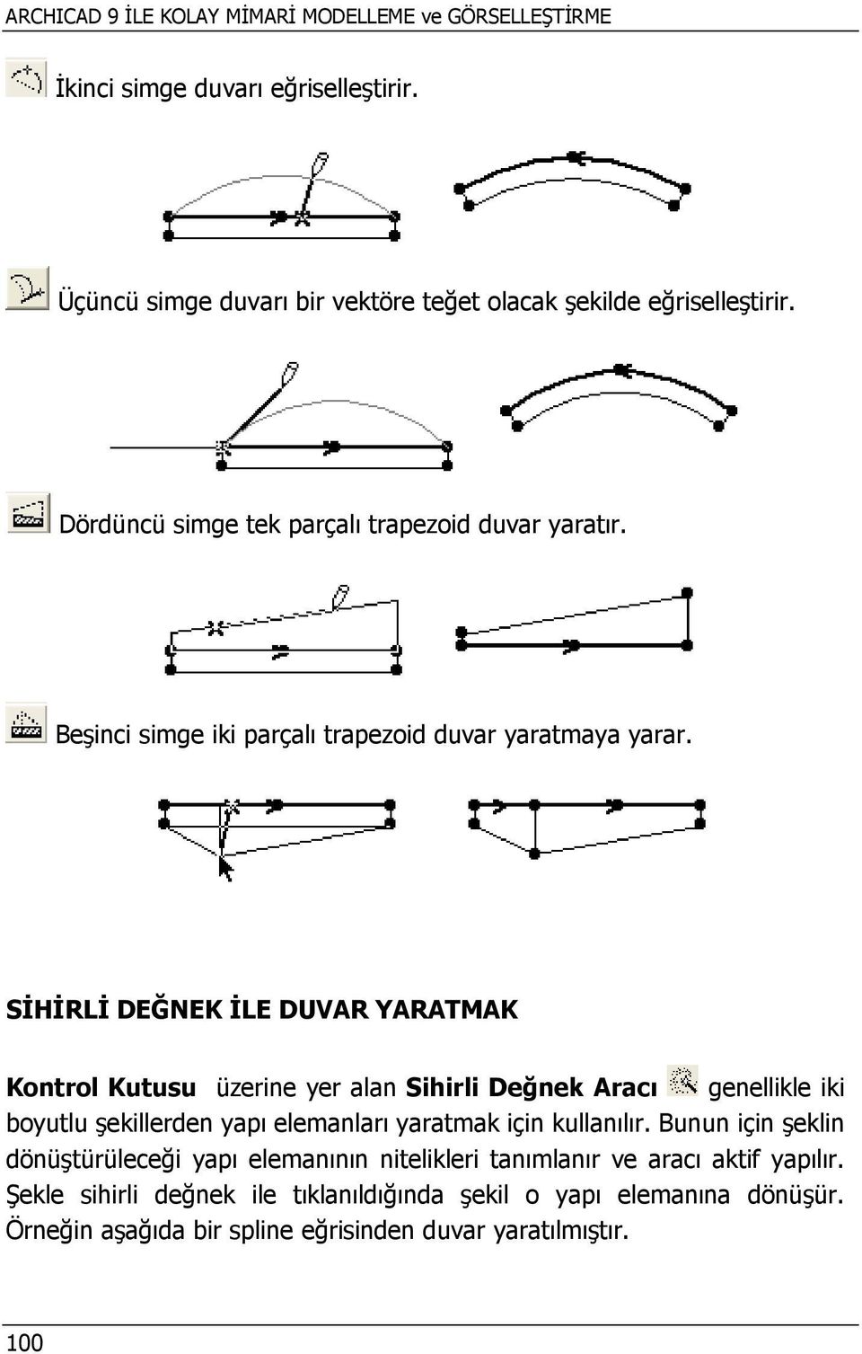 SİHİRLİ DEĞNEK İLE DUVAR YARATMAK Kontrol Kutusu üzerine yer alan Sihirli Değnek Aracı genellikle iki boyutlu şekillerden yapı elemanları yaratmak için kullanılır.