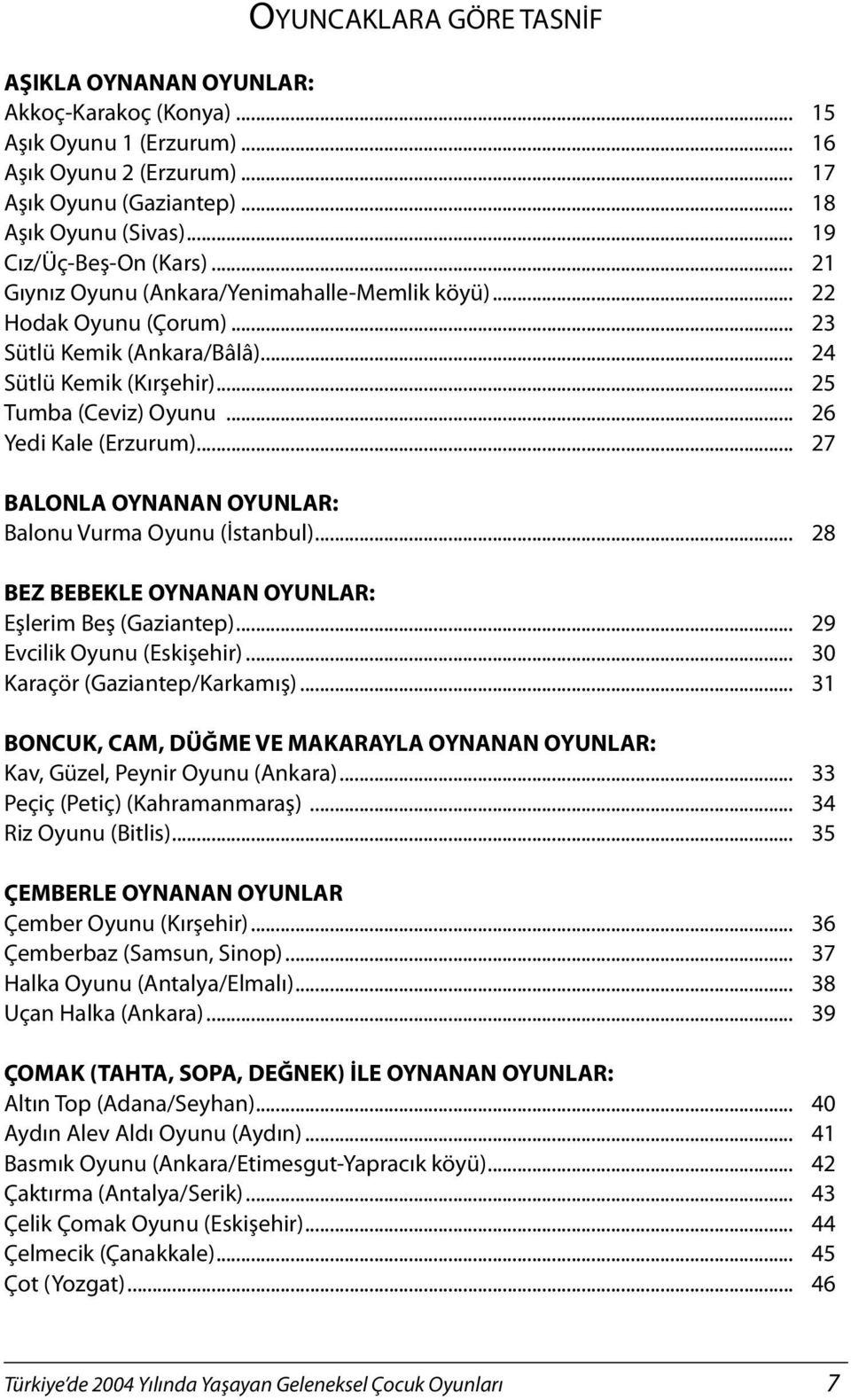 .. 26 Yedi Kale (Erzurum)... 27 BALONLA OYNANAN OYUNLAR: Balonu Vurma Oyunu (İstanbul)... 28 BEZ BEBEKLE OYNANAN OYUNLAR: Eşlerim Beş (Gaziantep)... 29 Evcilik Oyunu (Eskişehir).