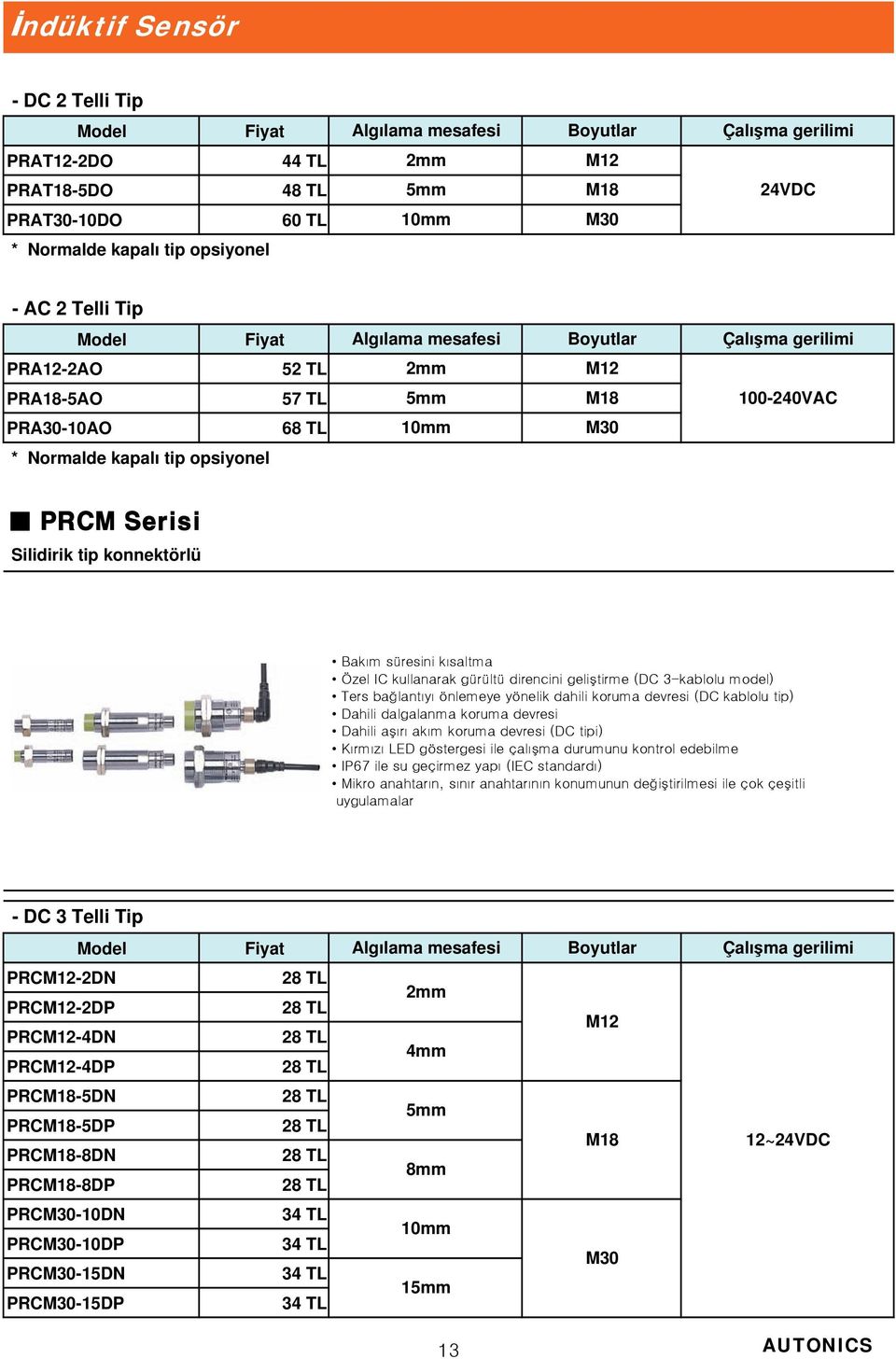 3-kablolu model) Ters bağlantıyı önlemeye yönelik dahili koruma devresi (DC kablolu tip) Dahili dalgalanma koruma devresi Dahili aşırı akım koruma devresi (DC tipi) Kırmızı LED göstergesi ile çalışma