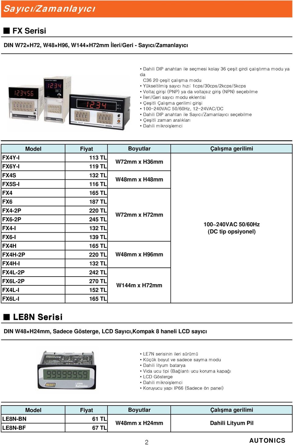 anahtarı ile Sayıcı/Zamanlayıcı seçebilme Çeşitli zaman aralıkları Dahili mikroişlemci FX4Y-I FX6Y-I FX4S FX5S-I FX4 FX6 FX4-2P FX6-2P FX4-I FX6-I FX4H FX4H-2P FX4H-I FX4L-2P FX6L-2P FX4L-I FX6L-I